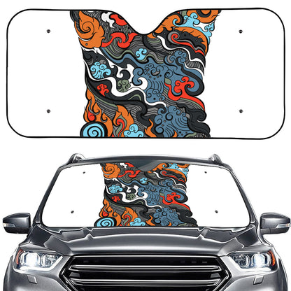 Japanese Elemental Tattoo Print Car Windshield Sun Shade