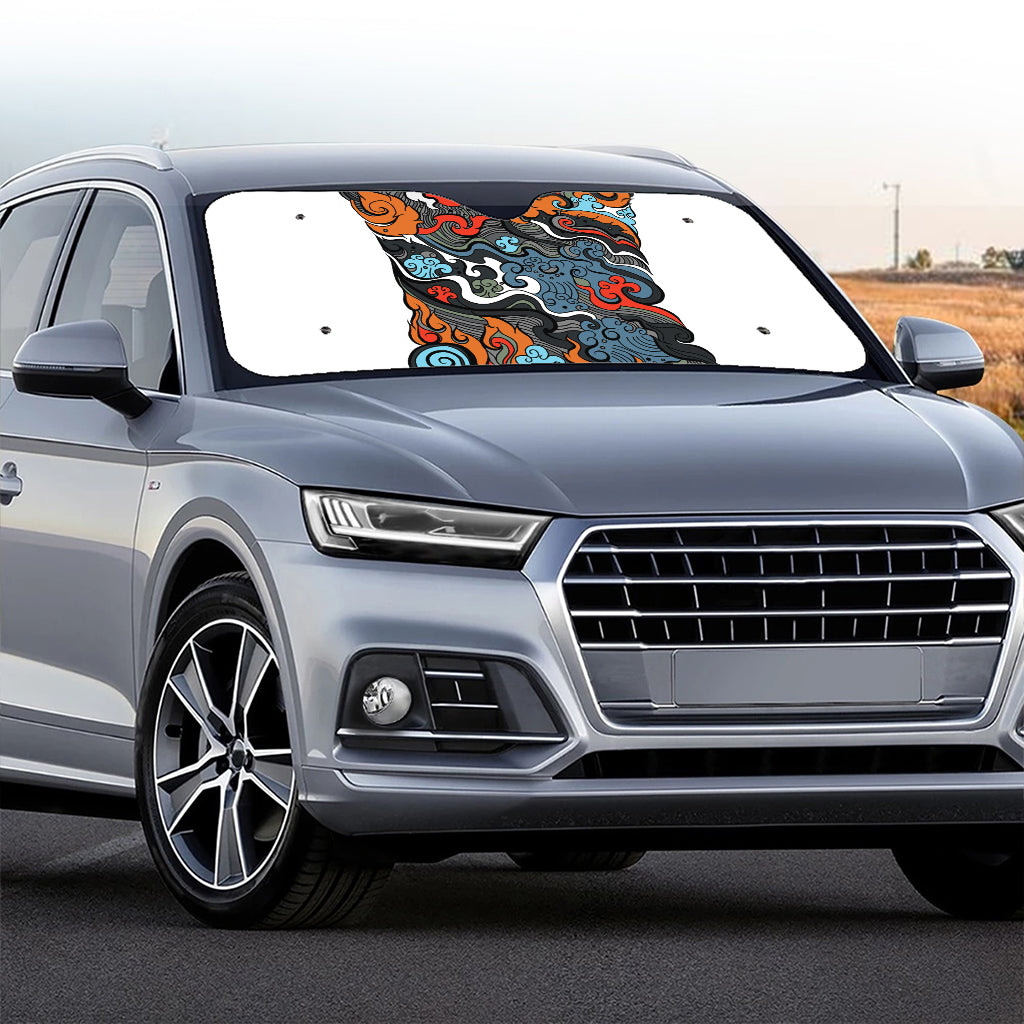 Japanese Elemental Tattoo Print Car Windshield Sun Shade