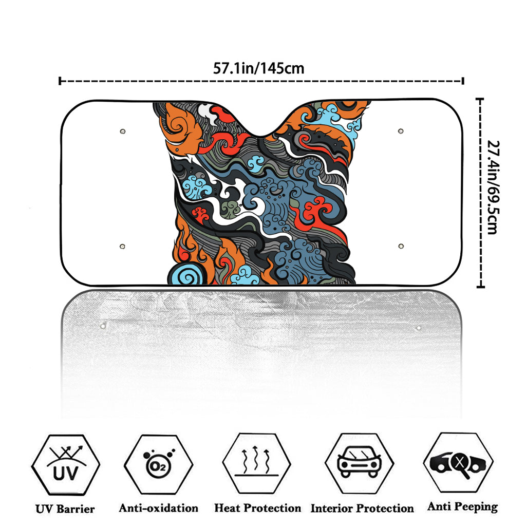 Japanese Elemental Tattoo Print Car Windshield Sun Shade