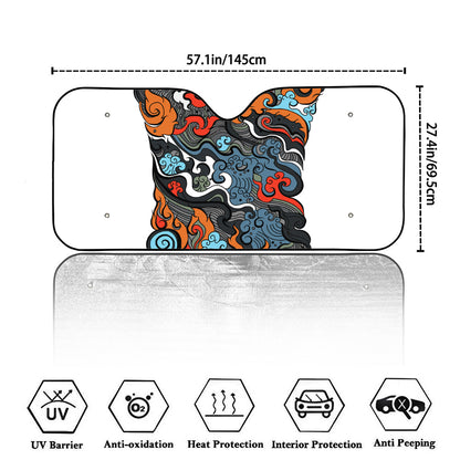 Japanese Elemental Tattoo Print Car Windshield Sun Shade
