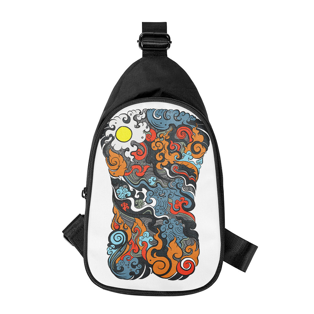 Japanese Elemental Tattoo Print Chest Bag