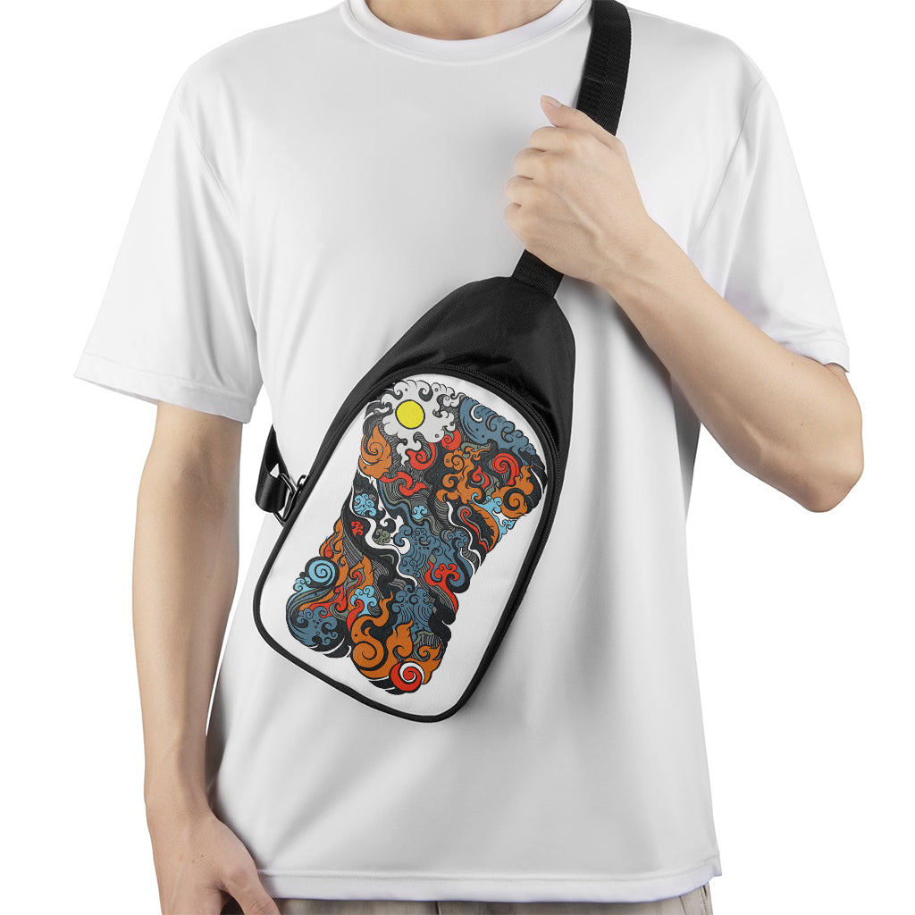 Japanese Elemental Tattoo Print Chest Bag