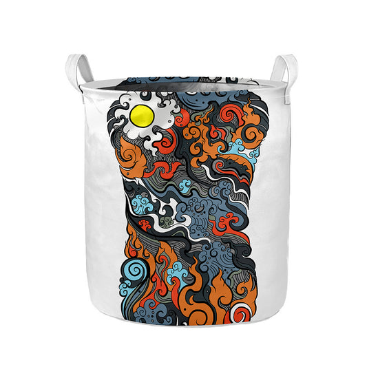 Japanese Elemental Tattoo Print Collapsible Laundry Basket