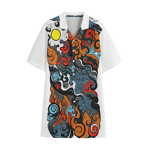 Japanese Elemental Tattoo Print Cotton Hawaiian Shirt