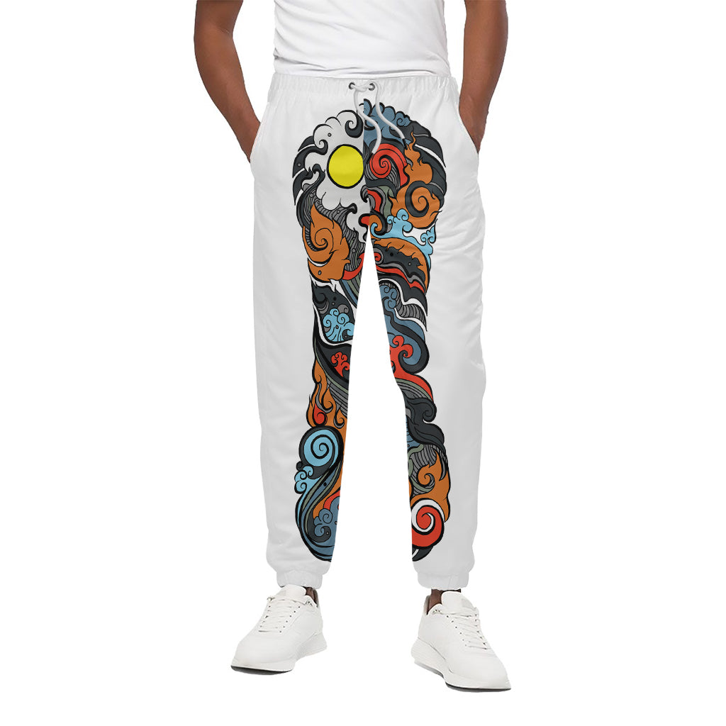 Japanese Elemental Tattoo Print Cotton Pants