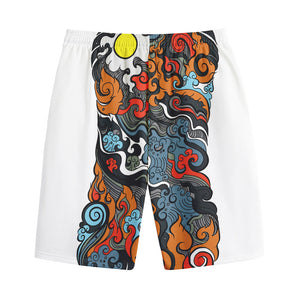 Japanese Elemental Tattoo Print Cotton Shorts