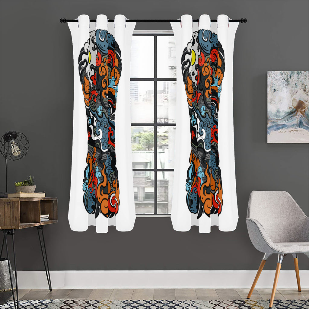 Japanese Elemental Tattoo Print Curtain