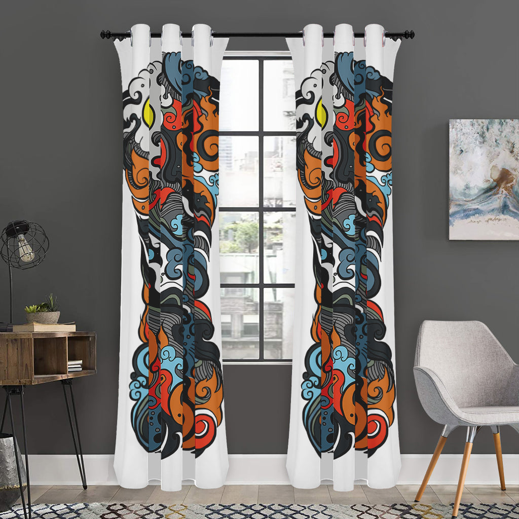 Japanese Elemental Tattoo Print Curtain