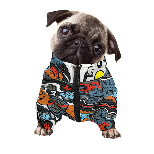 Japanese Elemental Tattoo Print Dog Zip Up Jacket