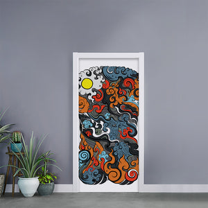 Japanese Elemental Tattoo Print Door Sticker