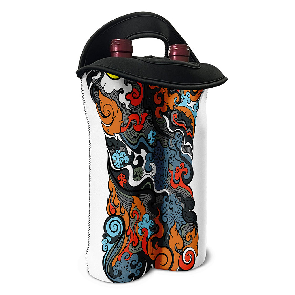 Japanese Elemental Tattoo Print Double Neoprene Wine Tote