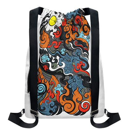 Japanese Elemental Tattoo Print Drawstring Backpack