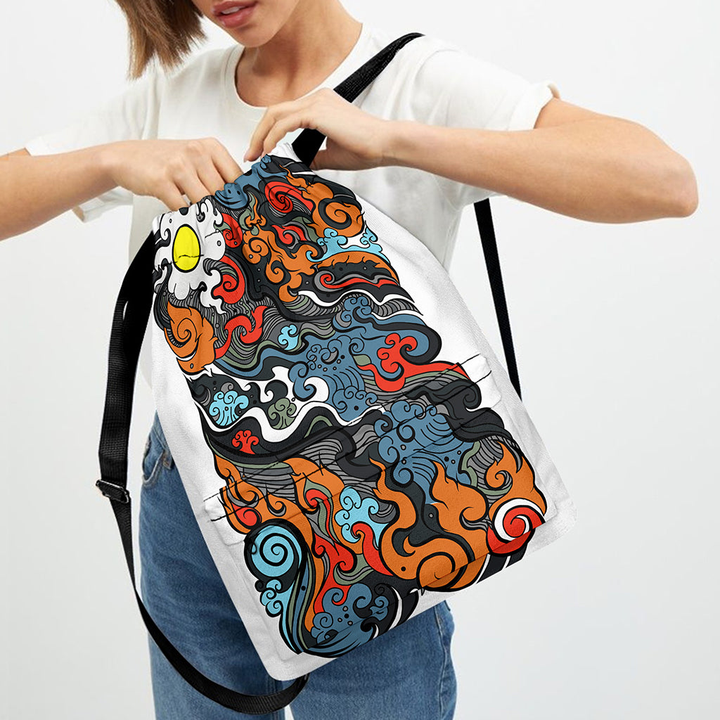 Japanese Elemental Tattoo Print Drawstring Backpack