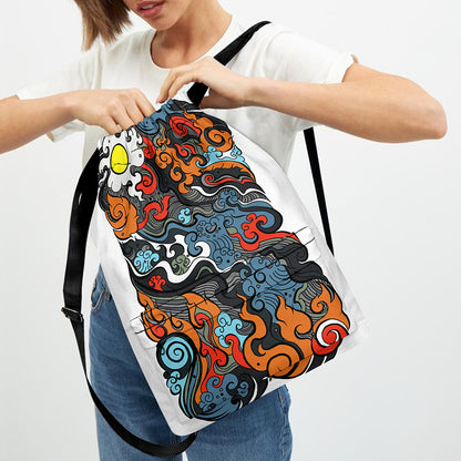Japanese Elemental Tattoo Print Drawstring Backpack