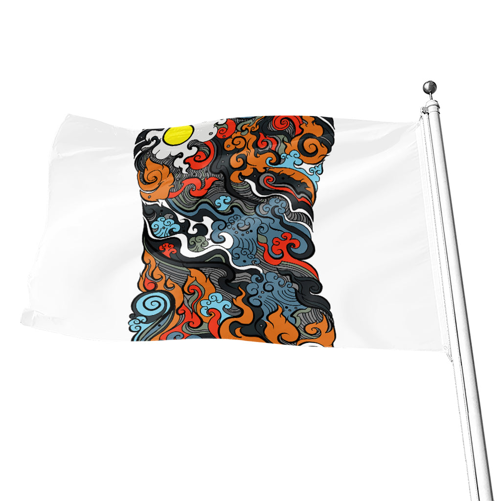 Japanese Elemental Tattoo Print Flag