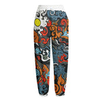 Japanese Elemental Tattoo Print Fleece Lined Knit Pants