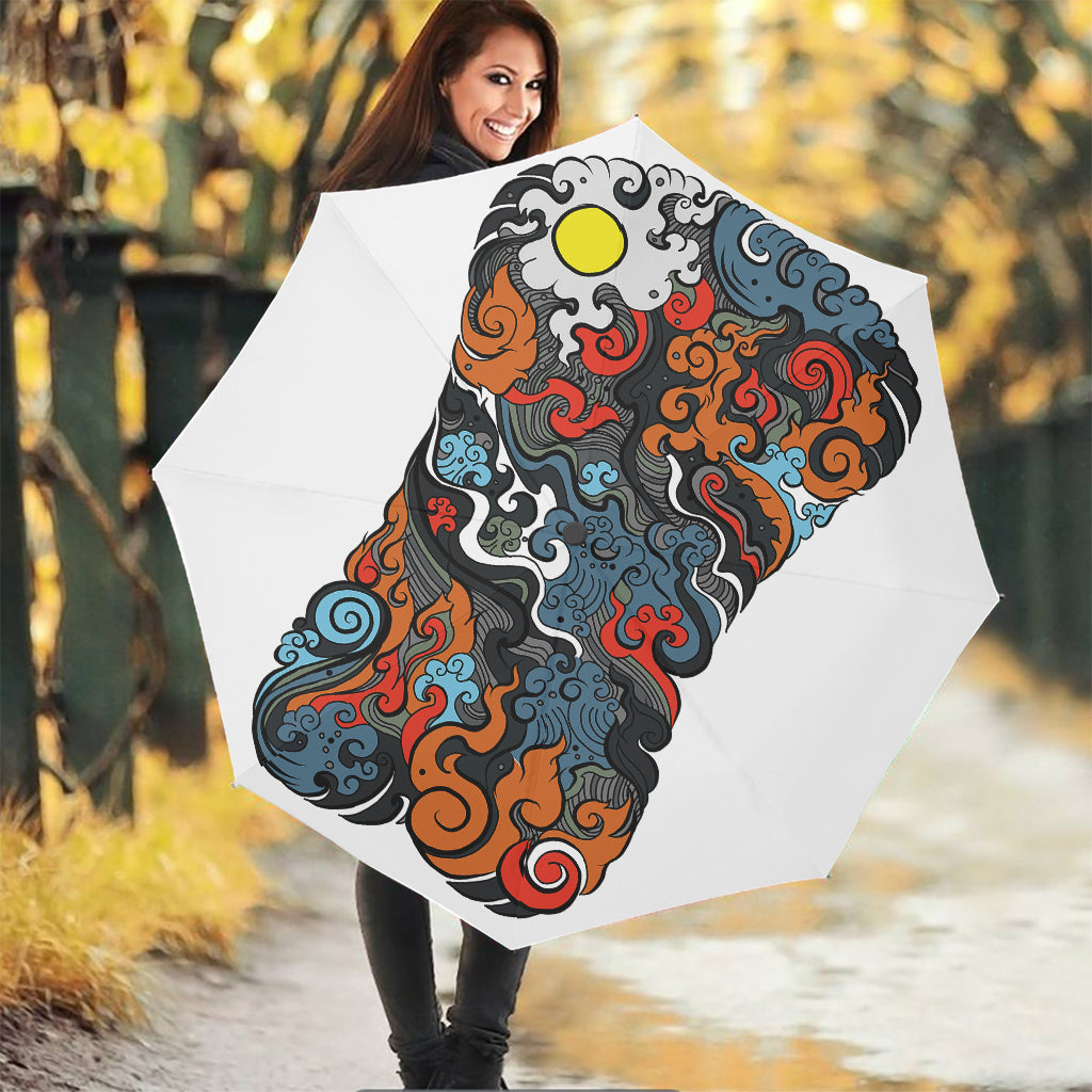 Japanese Elemental Tattoo Print Foldable Umbrella