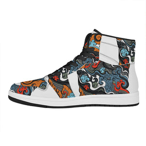 Japanese Elemental Tattoo Print High Top Leather Sneakers