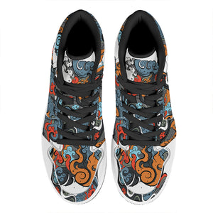 Japanese Elemental Tattoo Print High Top Leather Sneakers