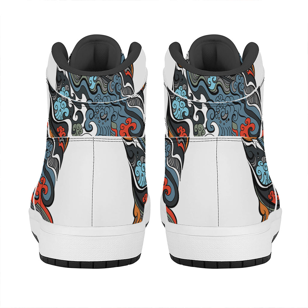 Japanese Elemental Tattoo Print High Top Leather Sneakers