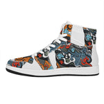 Japanese Elemental Tattoo Print High Top Leather Sneakers