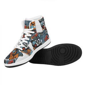 Japanese Elemental Tattoo Print High Top Leather Sneakers