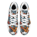 Japanese Elemental Tattoo Print High Top Leather Sneakers