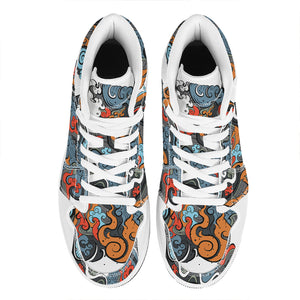 Japanese Elemental Tattoo Print High Top Leather Sneakers