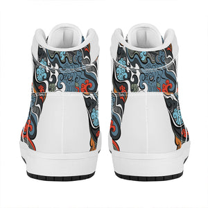 Japanese Elemental Tattoo Print High Top Leather Sneakers