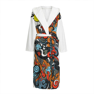 Japanese Elemental Tattoo Print Hooded Bathrobe