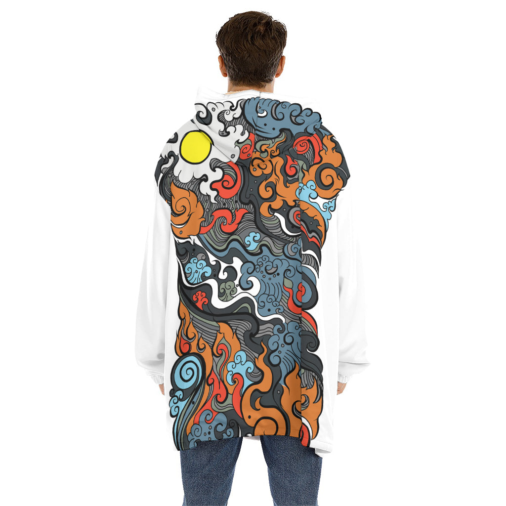 Japanese Elemental Tattoo Print Hoodie Blanket