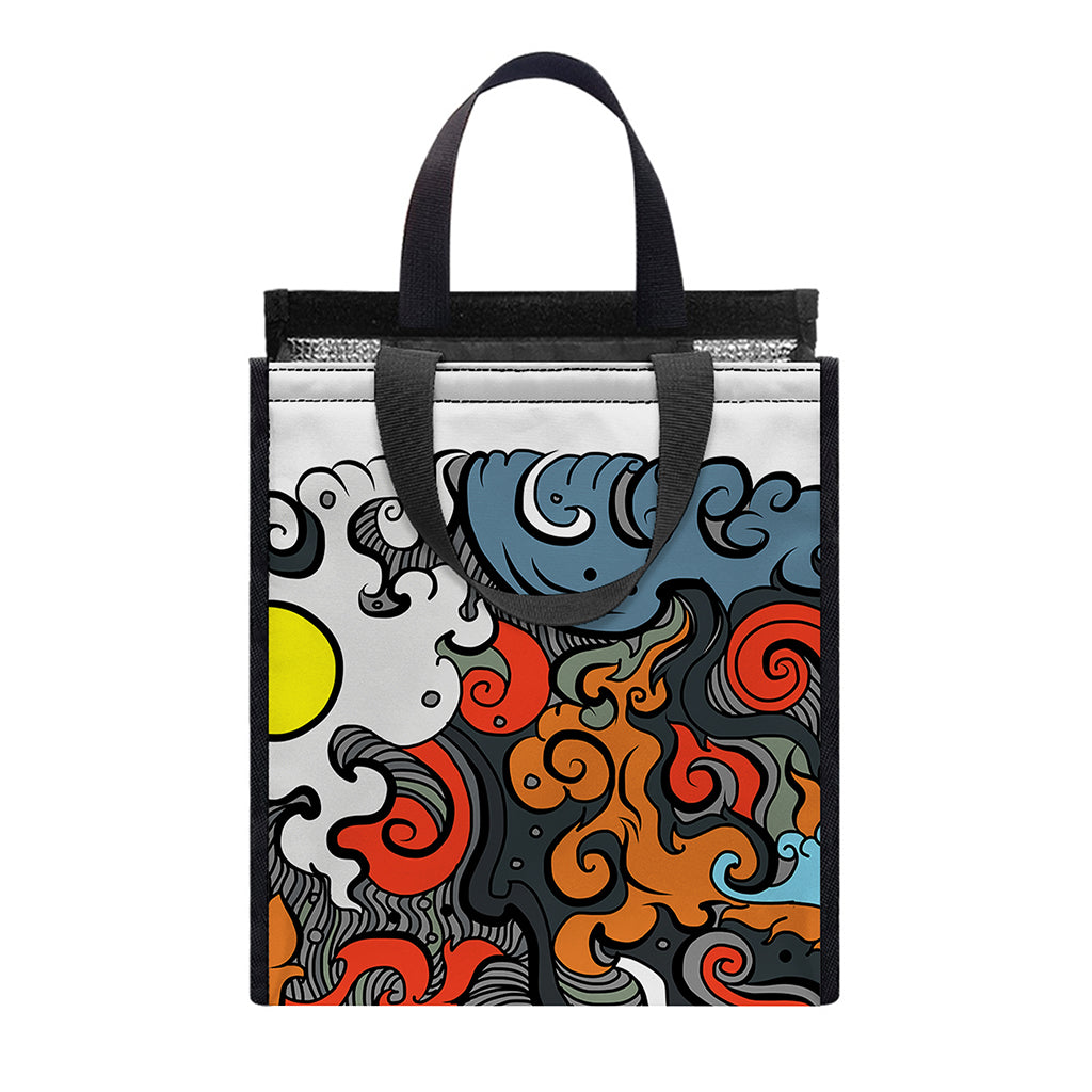 Japanese Elemental Tattoo Print Insulated Lunch Tote