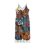 Japanese Elemental Tattoo Print Jersey Midi Cami Dress