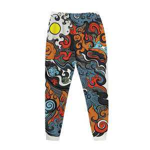 Japanese Elemental Tattoo Print Jogger Pants