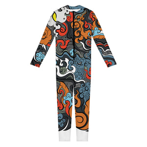 Japanese Elemental Tattoo Print Jumpsuit