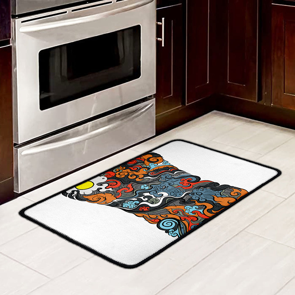 Japanese Elemental Tattoo Print Kitchen Mat