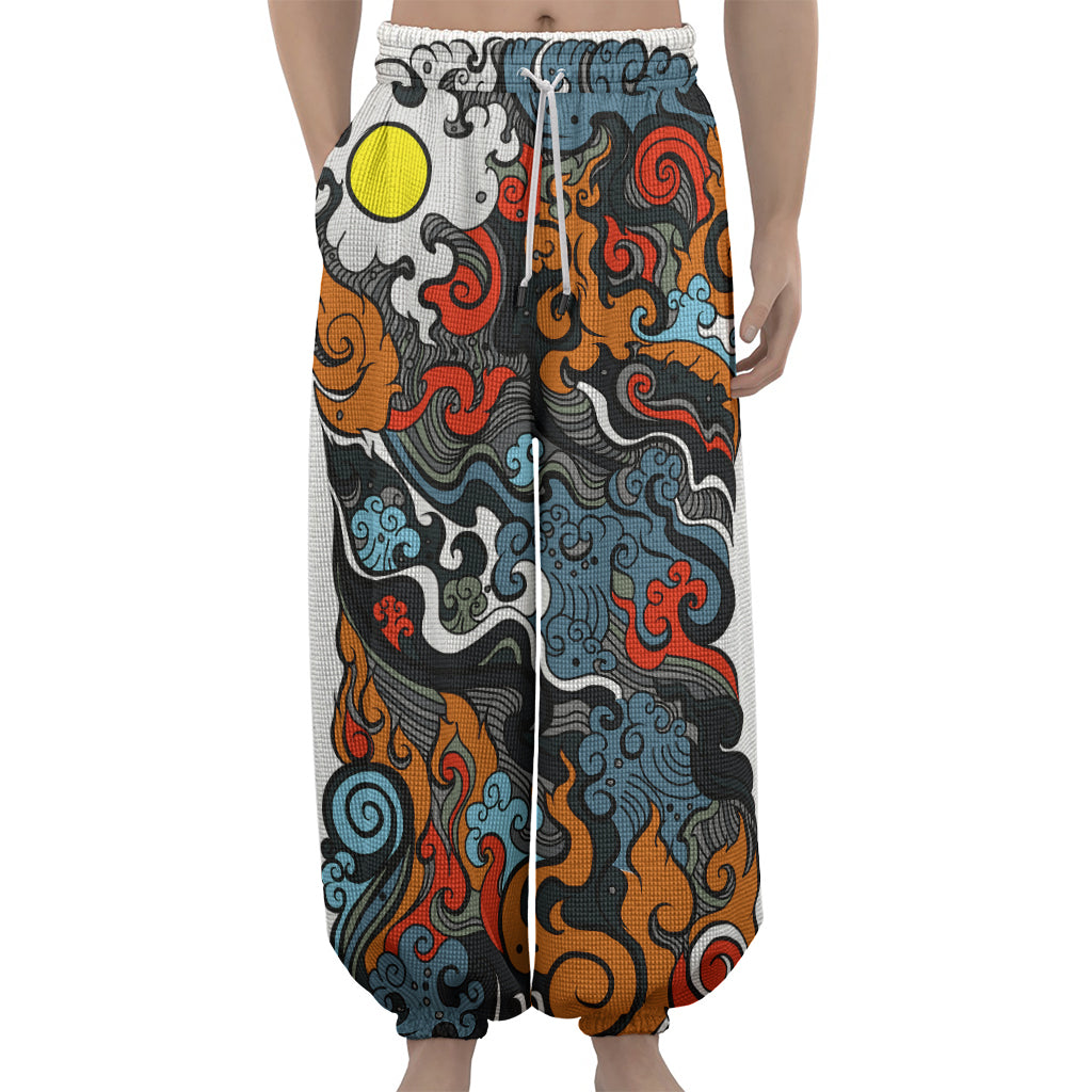 Japanese Elemental Tattoo Print Lantern Pants