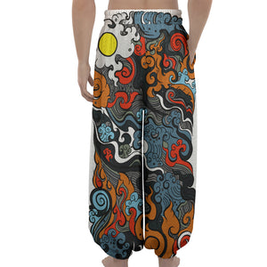 Japanese Elemental Tattoo Print Lantern Pants