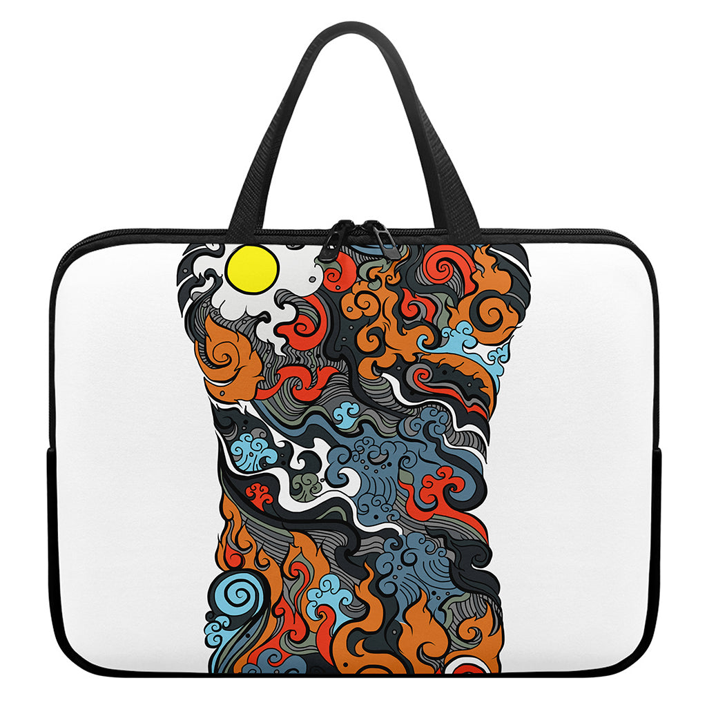 Japanese Elemental Tattoo Print Laptop Sleeve With Handle