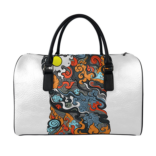 Japanese Elemental Tattoo Print Leather Duffle Bag