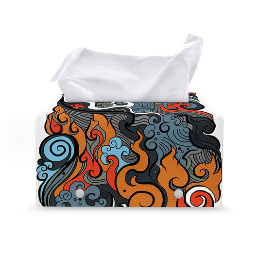 Japanese Elemental Tattoo Print Leather Tissue Box Cover