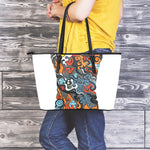 Japanese Elemental Tattoo Print Leather Tote Bag