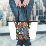 Japanese Elemental Tattoo Print Leather Tote Bag