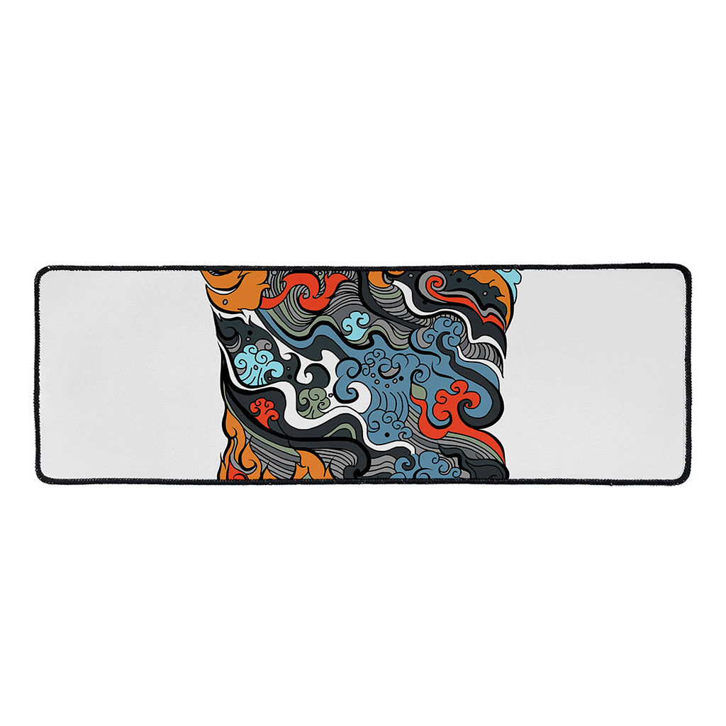 Japanese Elemental Tattoo Print Long Kitchen Mat