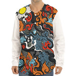 Japanese Elemental Tattoo Print Long Sleeve Baseball Jersey