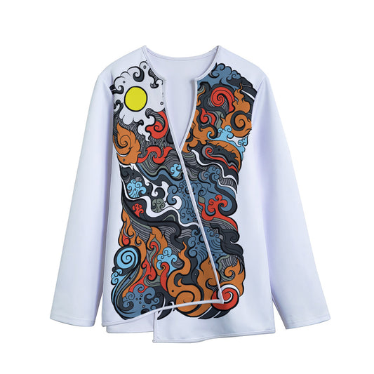 Japanese Elemental Tattoo Print Long Sleeve Short Coat