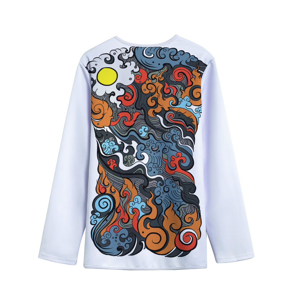 Japanese Elemental Tattoo Print Long Sleeve Short Coat
