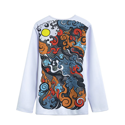 Japanese Elemental Tattoo Print Long Sleeve Short Coat