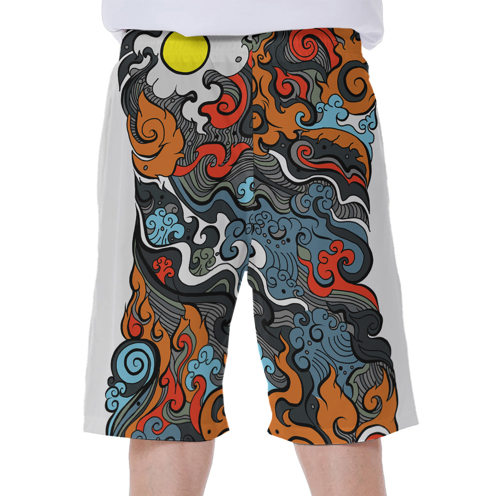 Japanese Elemental Tattoo Print Men's Beach Shorts