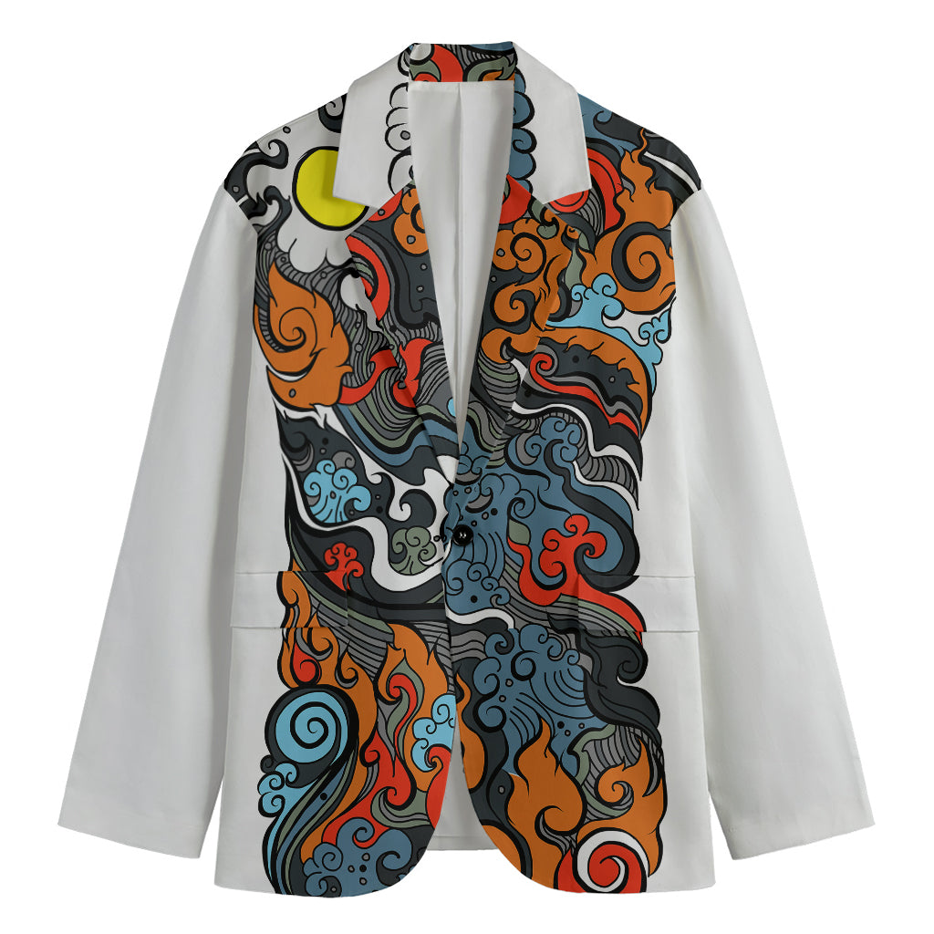 Japanese Elemental Tattoo Print Men's Blazer